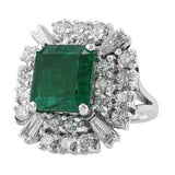4ct Emerald Diamond Estate Ring in 14k white gold
