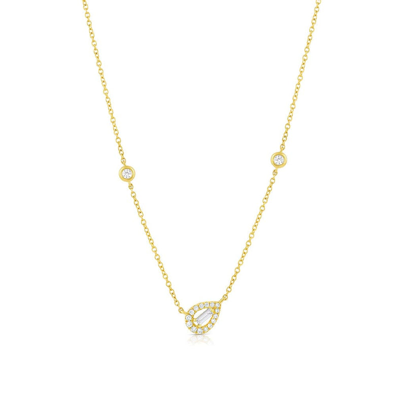 18K Yellow Gold Diamond Offset Pear-Shaped Pendant Necklace