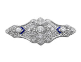 Platinum Diamond & Sapphire Filigree Brooch