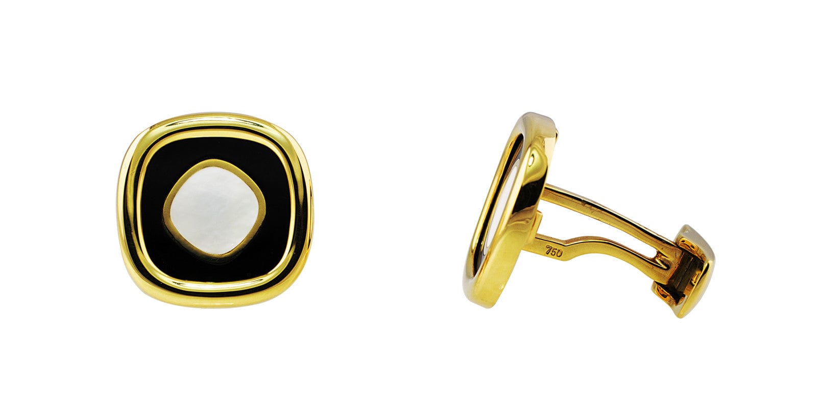 Round Black Onyx Cuff-links with Engraved Boarder in Yellow  Black Yellow Gold Filled Cufflinks display picture 1