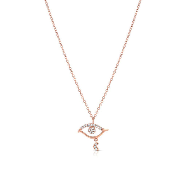 18K Rose Gold Diamond Scrolled Evil Eye Pendant Necklace
