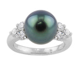 Platinum Diamond 11mm Tahitian Peacock Pearl Ring