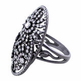 Black Rhodium Floral Scroll Ring