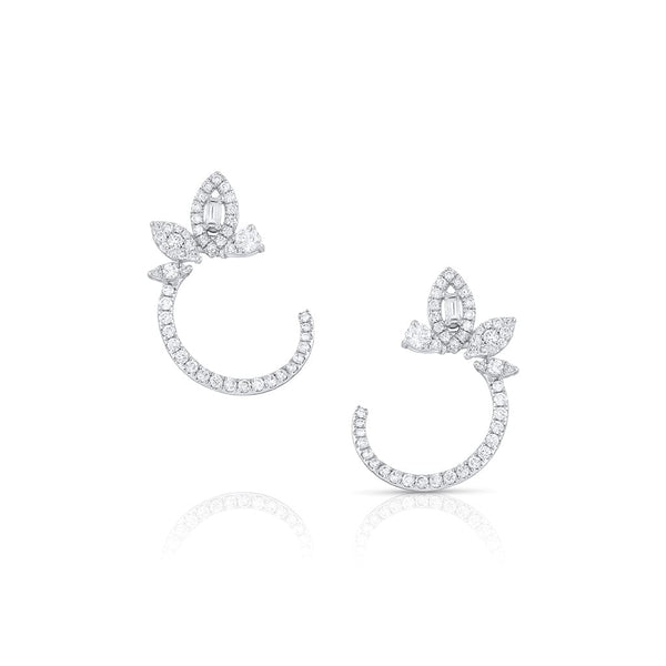 18K White Gold 0.63ctw Diamond Marquise Pear Motif Loop Earrings