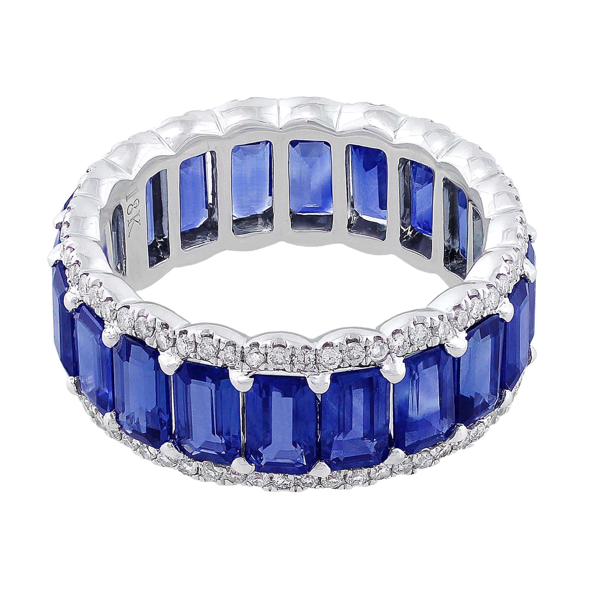 18k White Gold Emerald Cut Sapphire Diamond Eternity Ring CJ Charles Jewelers