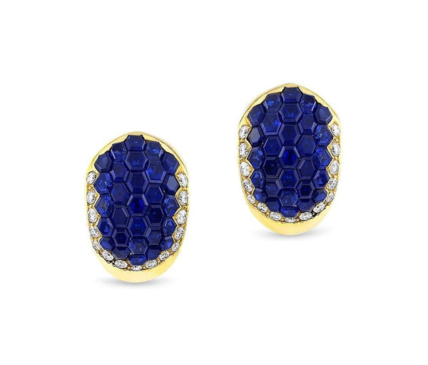 Estate Invisible Set Sapphire & Diamond Earrings