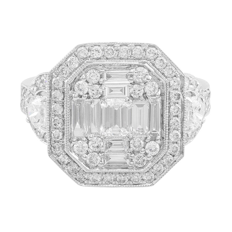 18kt White Gold Diamond Cluster Halo Ring