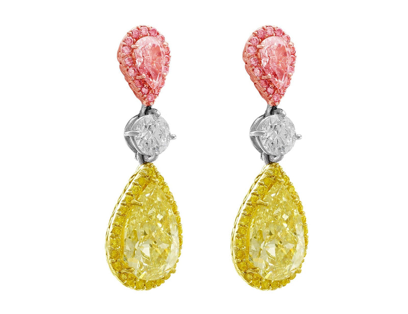 Rivière Pear Shaped Fancy Light Pink & Fancy Yellow Earrings
