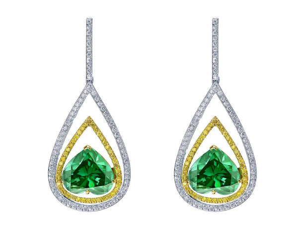 Rivière 18kt Gold Emerald Heart Cut Drop Earrings