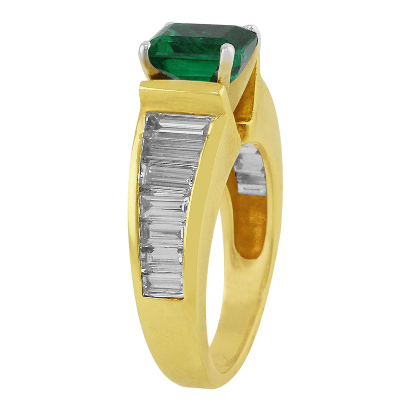 Estate Emerald Channel Set Diamond Ring