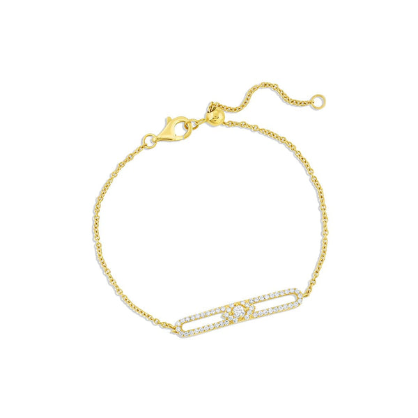 18K Yellow Gold Diamond Oval Loop Adjustable Chain Bracelet