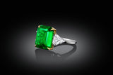 Platinum and 18K Yellow Gold 8.50ct Natural Zambian Emerald Diamond Ring