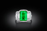 Platinum 3.50ct Natural Colombian Emerald Diamond Ring