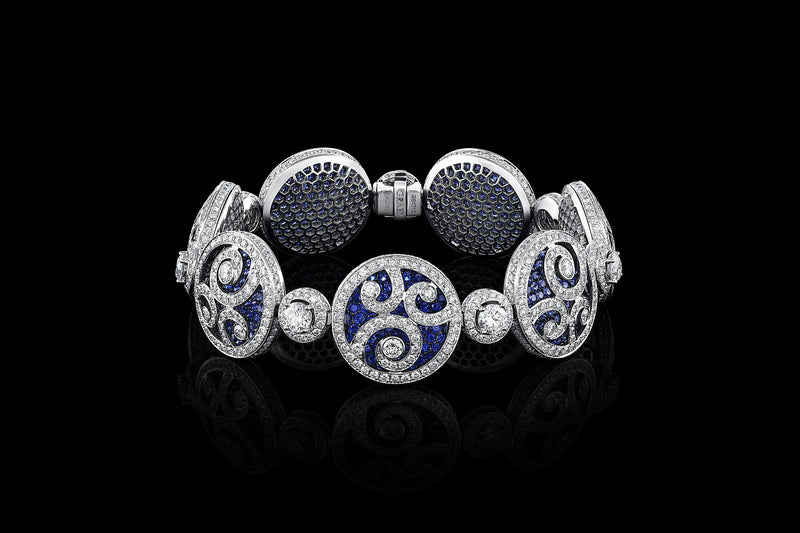 Estate " Graff" 18k Gold Diamond and Sapphire Necklace and Bracelet Set