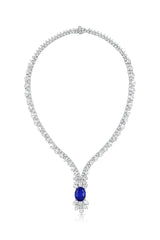 18K White Gold Ceylon Sapphire & Diamond Necklace – 14.08ct AGL Certified