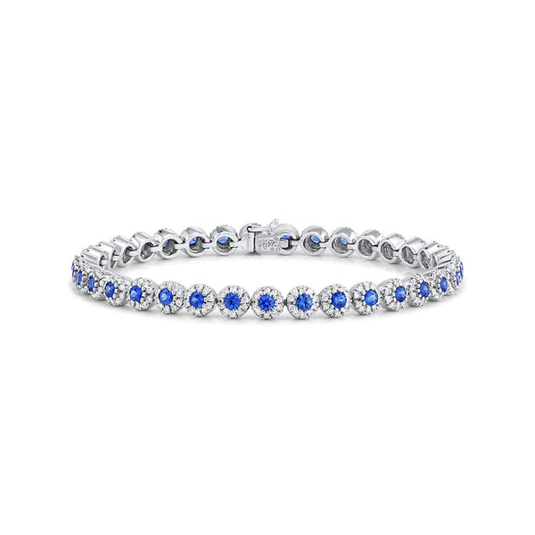 14kt White Gold 2.51ctw Blue Sapphire and Diamond Circle Line Bracelet