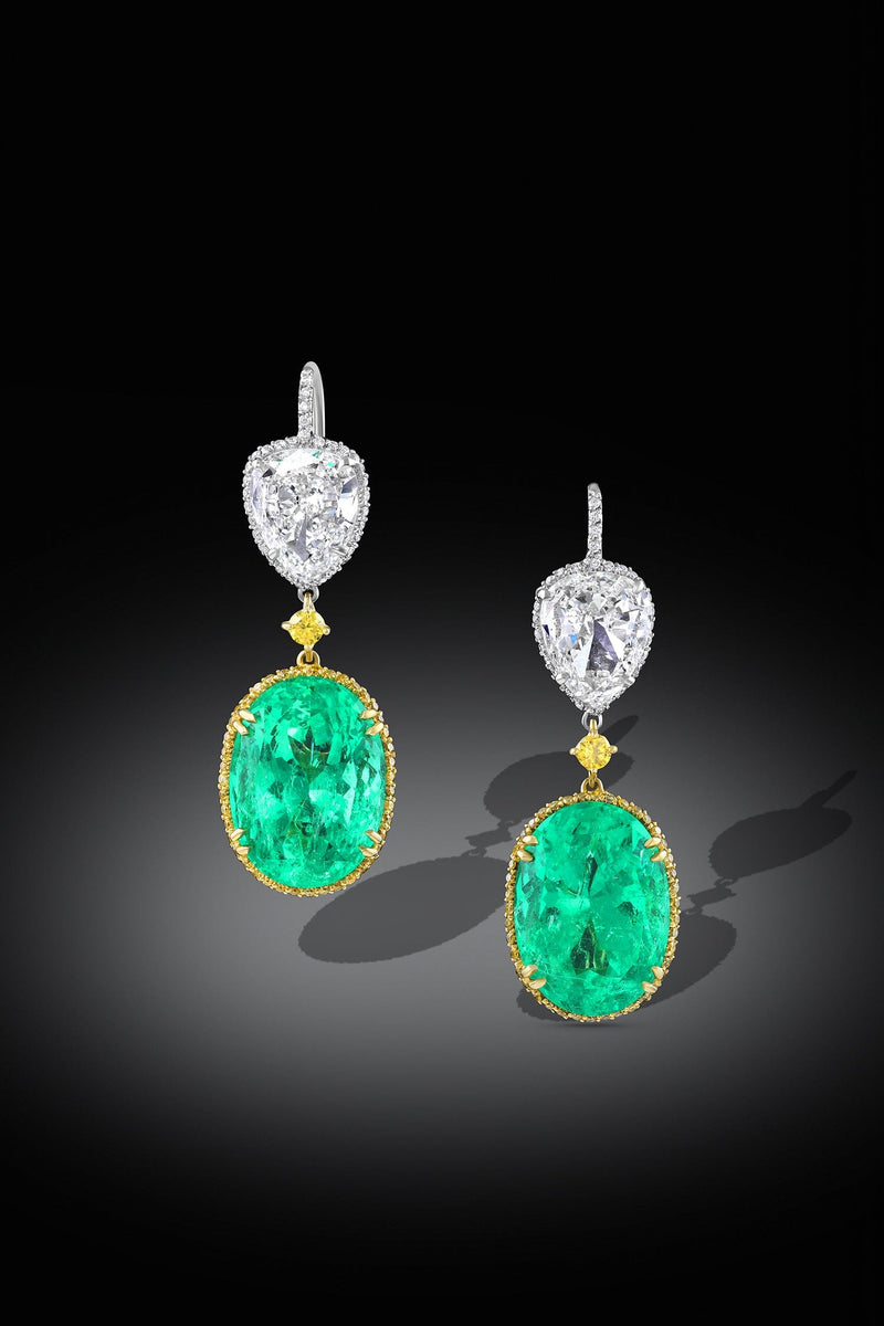 Rivière Platinum 18K Yellow Gold Diamond Emerald Earrings