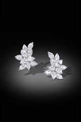 18k White Gold Platinum Pear and Marquise Diamond Cluster Earrings
