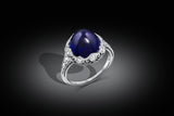 Estate Platinum 7.79ct Sugar Loaf Cabochon Kashmir Sapphire Ring, AGTA Certified