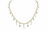 Rivière 18k Yellow Gold Platinum Briolette Multi-color Diamond Necklace