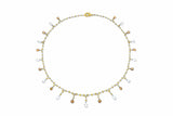 Rivière 18k Yellow Gold Platinum Briolette Multi-color Diamond Necklace