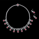 Platinum Burmese Ruby Diamond Necklace and Earring Set, Gubelin certified