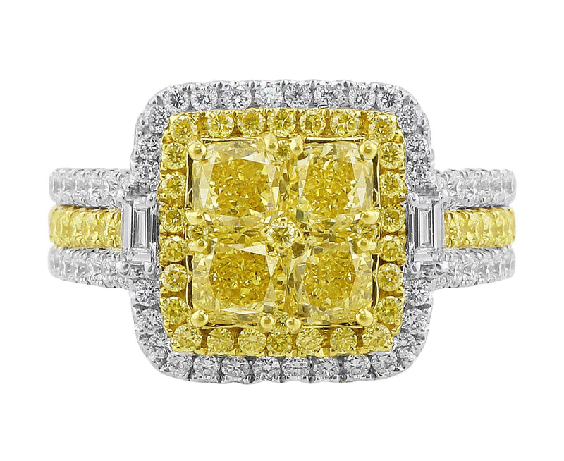Square Yellow White-Accent Diamond Ring