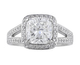 2ct Cushion Cut Riviera Diamond Ring, center diamond GIA-certified