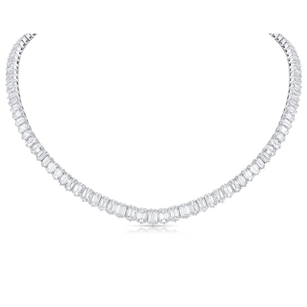 Estate 18k White Gold 37.26ctw Graduated Emerald-Cut Diamond Necklace