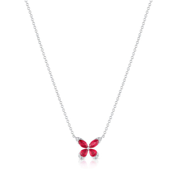 18k White Gold 1.10ctw Ruby Diamond Butterfly Necklace