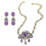 9kt Gold and Silver Victorian Silver Diamond Amethyst Necklace & Earrings