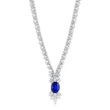18K White Gold Ceylon Sapphire & Diamond Necklace – 14.08ct AGL Certified