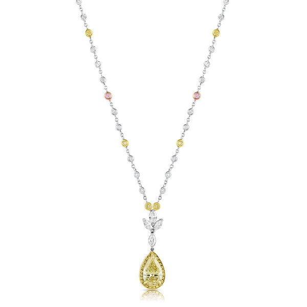 Platinum Fancy Yellow Pear Shaped Brilliant Diamond Necklace, GIA Certified