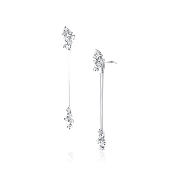 18kt White Gold Diamond Cluster Long Drop Earrings