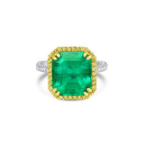 Rivière 18k Gold Platinum 6ct Emerald Diamond Ring, AGL Certified