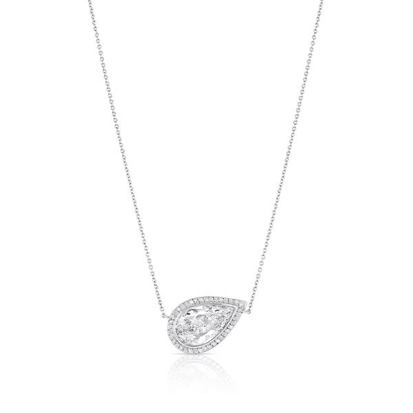 Rivière Platinum Pear-Shaped 4.53ct Diamond Halo Pendant Necklace