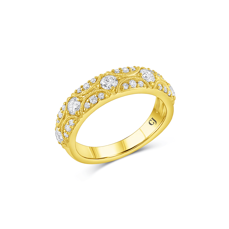 18k Yellow Gold 0.76ctw Diamond Filigree Style Band Ring