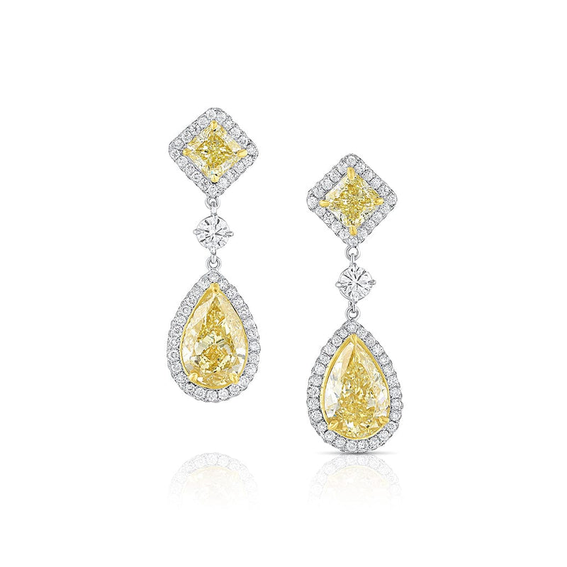 Estate Platinum Yellow Gold 12.67ctw Fancy Yellow Diamond Drop Earrings, GIA Certified