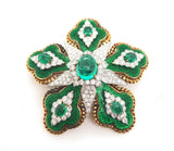 Platinum David Webb Emerald Floral Brooch, GIA Certified
