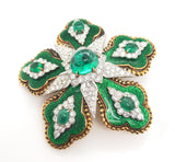 Platinum David Webb Emerald Floral Brooch, GIA Certified