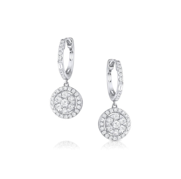 18k White Gold Round Cluster Diamond Earrings