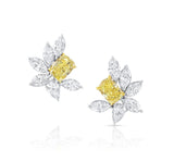 Rivière 18k Yellow Gold and Platinum Fancy Vivid Yellow Cluster Earrings, GIA Certified