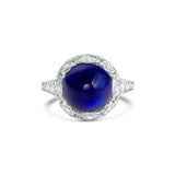 Estate Platinum 7.79ct Sugar Loaf Cabochon Kashmir Sapphire Ring, AGTA Certified