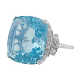 Estate 23ct Aquamarine Diamond Ring in 14k white gold