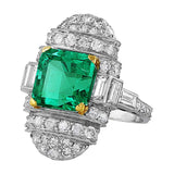 5ct Emerald Diamond Platinum Vintage Ring