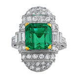 5ct Emerald Diamond Platinum Vintage Ring