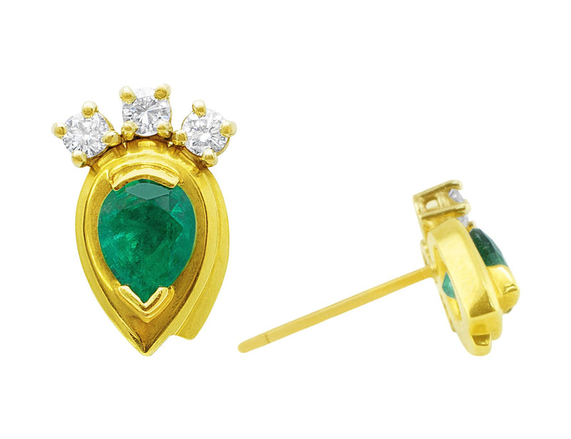 Estate Pear Shaped Emerald and Diamond Earrings