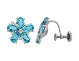 Estate 14k White Gold Aquamarine Diamond Florette Earrings