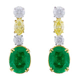 Natural Colombian Emerald and Fancy Color Diamond Earrings