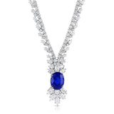18K White Gold Ceylon Sapphire & Diamond Necklace – 14.08ct AGL Certified